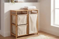 Massivholz Wäschekorb LAGOON SPA 70cm natur beige Bambus drei Wäschebeutel waschbar