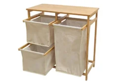 Massivholz Wäschekorb LAGOON SPA 70cm natur beige Bambus drei Wäschebeutel waschbar