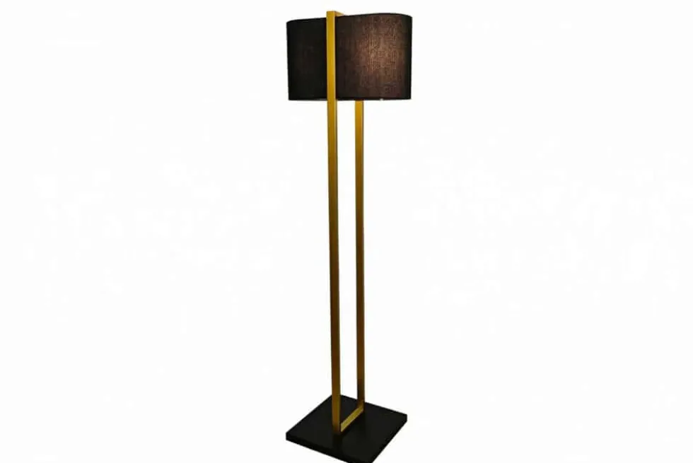 Minimalistische Stehlampe COLLEEN 160cm gold schwarz Stoffschirm mit Metallfuß