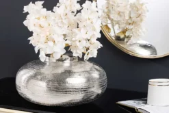 Moderne Deko Vase ABSTRACT ORIENT 35cm silber rund Metall Hammerschlag-Design