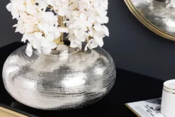 Moderne Deko Vase ABSTRACT ORIENT 35cm silber rund Metall Hammerschlag-Design