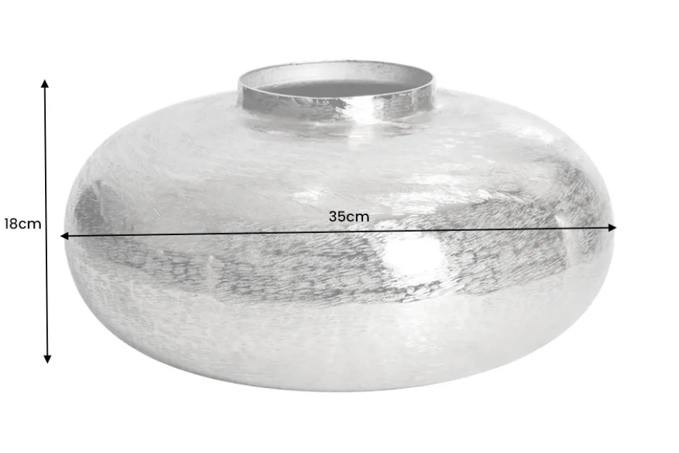 Moderne Deko Vase ABSTRACT ORIENT 35cm silber rund Metall Hammerschlag-Design