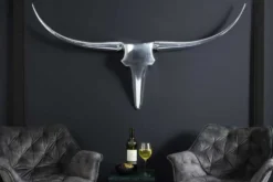 Moderne Design Wanddekoration BULL XL 120cm silber Aluminium Stierkopf