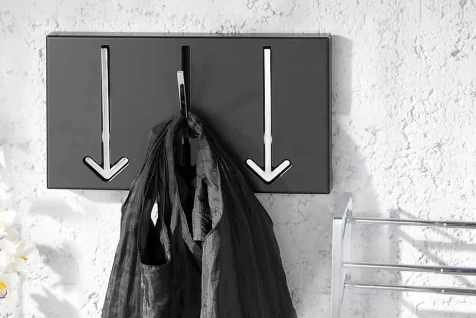 Moderne Design Wandgarderobe ARROW 30cm schwarz mit 3 Haken