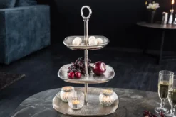 Moderne Etagere ORIENT 45cm silber Hammerschlag-Design mit drei Etagen