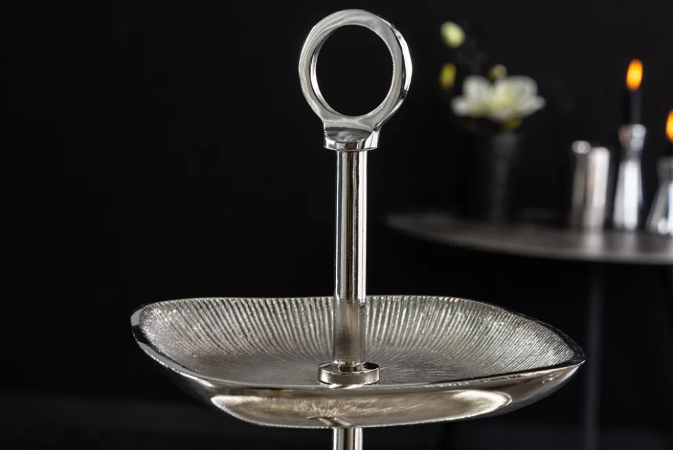 Moderne Etagere ORIENT 45cm silber Hammerschlag-Design mit drei Etagen