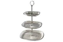 Moderne Etagere ORIENT 45cm silber Hammerschlag-Design mit drei Etagen