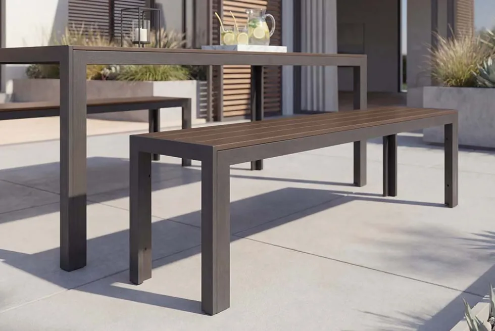 Moderne Gartenbank DESIGNO 180cm dunkelbraun schwarz Aluminium wetterfest Outdoor Sitzbank