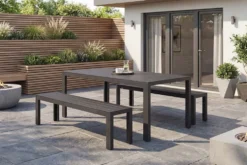Moderne Gartenbank DESIGNO 180cm anthrazit schwarz Aluminium wetterfest Outdoor Sitzbank