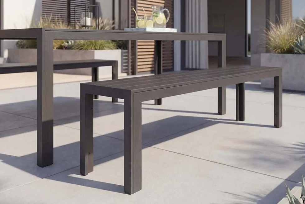 Moderne Gartenbank DESIGNO 180cm anthrazit schwarz Aluminium wetterfest Outdoor Sitzbank
