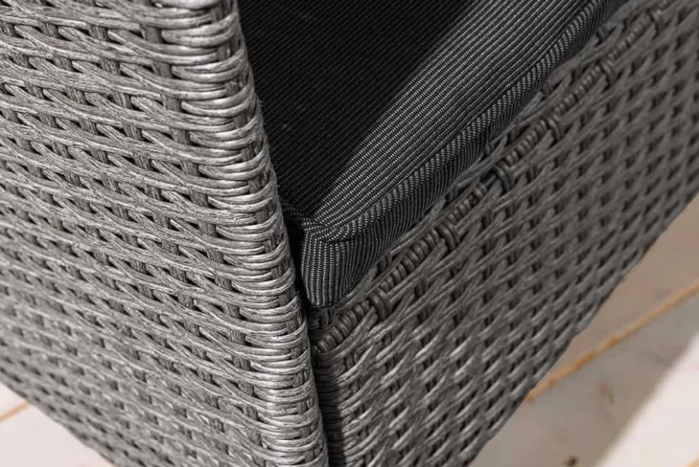 Moderne Gartenbank PORTOFINO 140cm grau Polyrattan Outdoor Sitzbank mit Tisch wetterfest