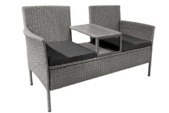 Moderne Gartenbank PORTOFINO 140cm grau Polyrattan Outdoor Sitzbank mit Tisch wetterfest