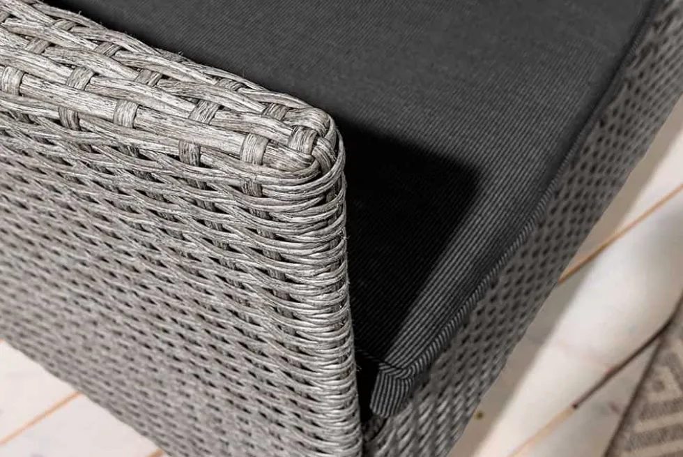 Moderne Gartenbank PORTOFINO 140cm grau Polyrattan Outdoor Sitzbank mit Tisch wetterfest