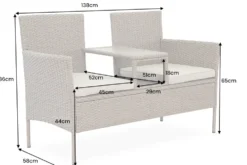 Moderne Gartenbank PORTOFINO 140cm grau Polyrattan Outdoor Sitzbank mit Tisch wetterfest