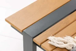 Moderne Garten Sitzbank TAMPA LOUNGE 180cm grau Aluminium Holz-Design wetterfest Outdoor
