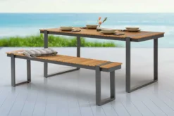 Moderne Garten Sitzbank TAMPA LOUNGE 180cm grau Aluminium Holz-Design wetterfest Outdoor