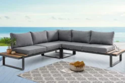 Moderne Garten Sitzgruppe TAMPA LOUNGE 240cm grau Aluminium wetterfest inkl. Sitzkissen