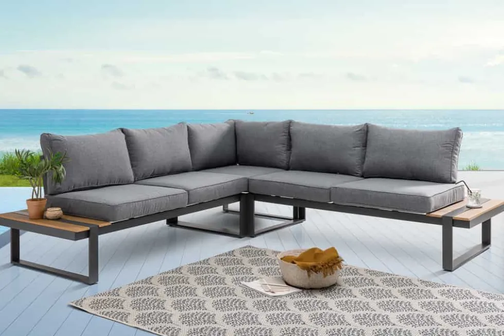 Moderne Garten Sitzgruppe TAMPA LOUNGE 240cm grau Aluminium wetterfest inkl. Sitzkissen