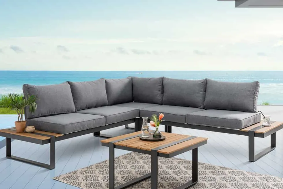 Moderne Garten Sitzgruppe TAMPA LOUNGE 240cm grau Aluminium wetterfest inkl. Sitzkissen