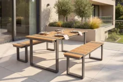 Moderne Outdoor Sitzbank TAMPA LOUNGE 125cm grau natur Aluminium Metall Holz-Design wetterfest