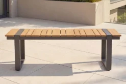 Moderne Outdoor Sitzbank TAMPA LOUNGE 125cm grau natur Aluminium Metall Holz-Design wetterfest