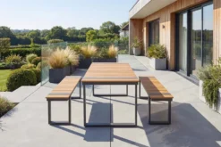 Moderne Outdoor Sitzbank TAMPA LOUNGE 125cm grau natur Aluminium Metall Holz-Design wetterfest