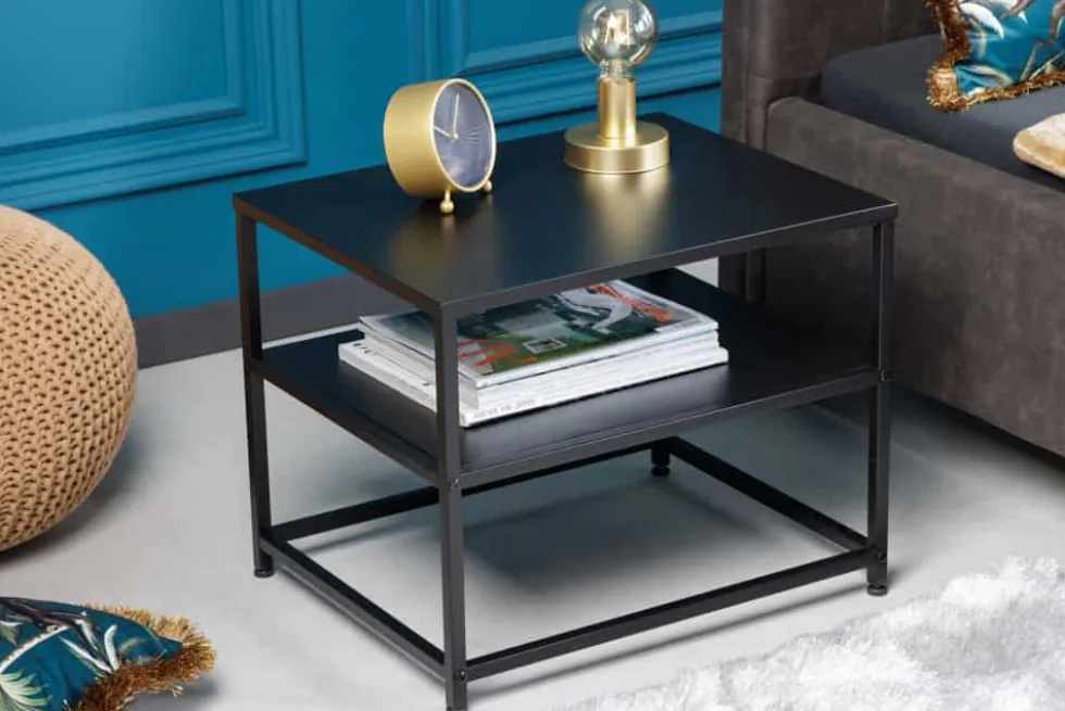 Moderner Beistelltisch DURA STEEL 50cm schwarz Metall mit Ablagefach