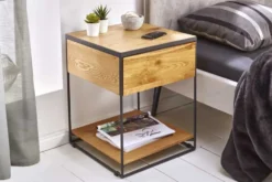 Moderner Beistelltisch SCORPION 50cm Wildeichen-Design Metall Nachttisch mit Schublade