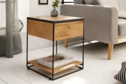 Moderner Beistelltisch SCORPION 50cm Wildeichen-Design Metall Nachttisch mit Schublade