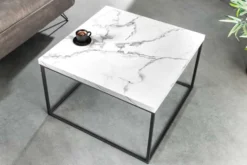 Moderner Couchtisch ARCHITECTURE 60cm weiß Marmor-Design Metallgestell