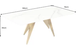 Moderner Couchtisch ART LIVING 130cm weiß Marmor Keramik champagner gold brushed