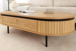 Moderner Couchtisch ATELIER 120cm natur Eiche schwarz mit zwei Schubladen