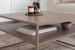 Moderner Couchtisch DURA STEEL 70cm greige Metall mit Ablagefach