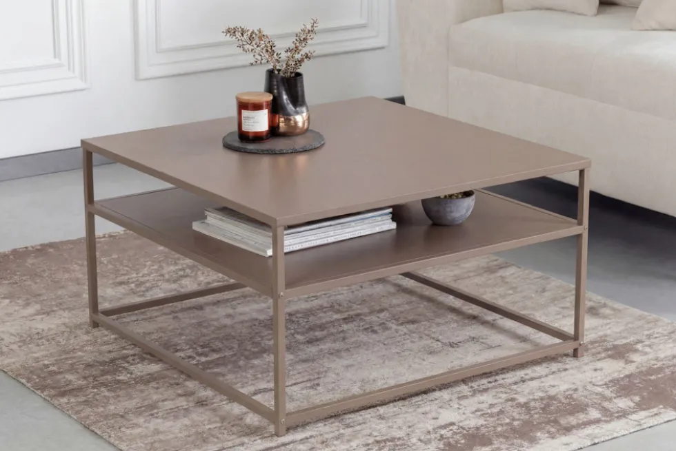 Moderner Couchtisch DURA STEEL 70cm greige Metall mit Ablagefach