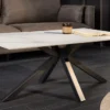 Moderner Couchtisch GALAXIE 100cm weiß Keramik schwarz Metall Sterngestell