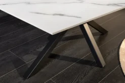 Moderner Couchtisch GALAXIE 100cm weiß Keramik schwarz Metall Sterngestell