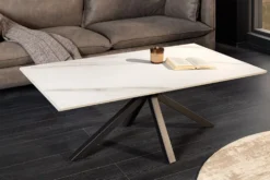 Moderner Couchtisch GALAXIE 100cm weiß Keramik schwarz Metall Sterngestell