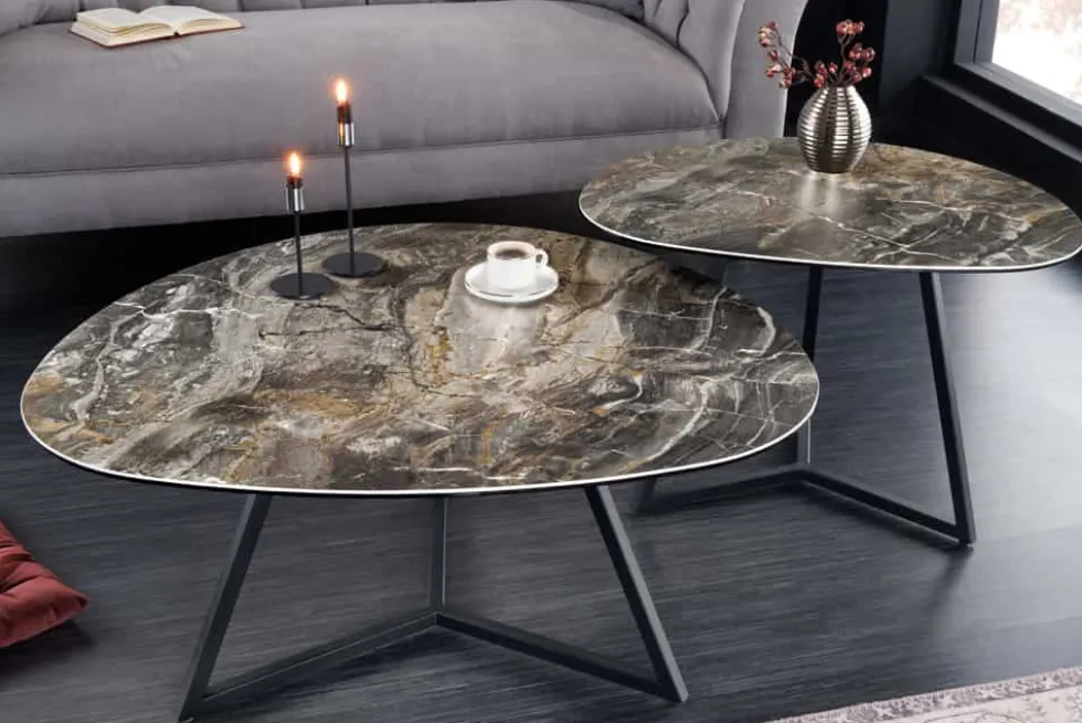 Moderner Couchtisch MARVELOUS 90cm taupe Marmor Keramik made in Italy