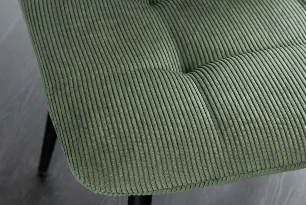 Moderner Design Stuhl TRES CHIC grün Cord schwarze Metallbeine Esszimmer