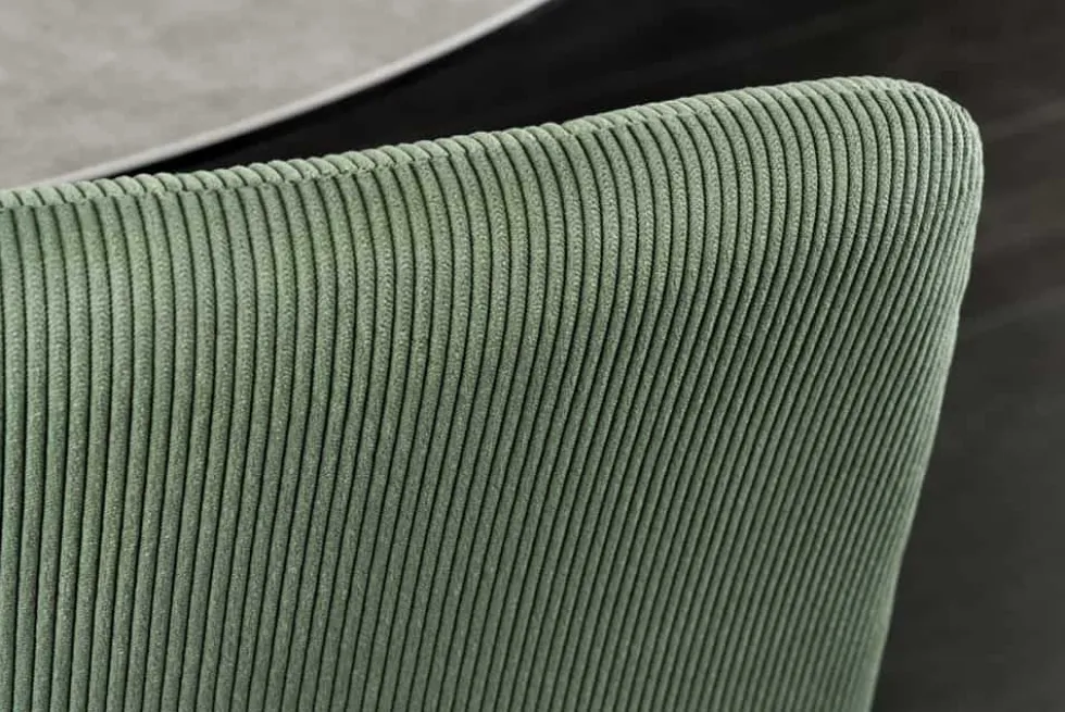 Moderner Design Stuhl TRES CHIC grün Cord schwarze Metallbeine Esszimmer