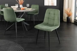 Moderner Design Stuhl TRES CHIC grün Cord schwarze Metallbeine Esszimmer
