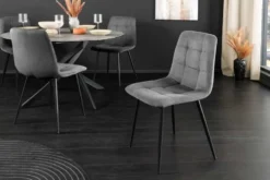 Moderner Design Stuhl TRES CHIC grau Cord schwarze Metallbeine Esszimmer