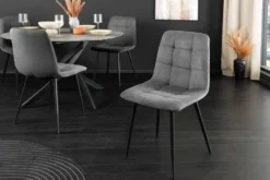 Moderner Design Stuhl TRES CHIC grau Cord schwarze Metallbeine Esszimmer