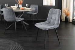Moderner Design Stuhl TRES CHIC grau Chenille Cremona schwarze Metallbeine