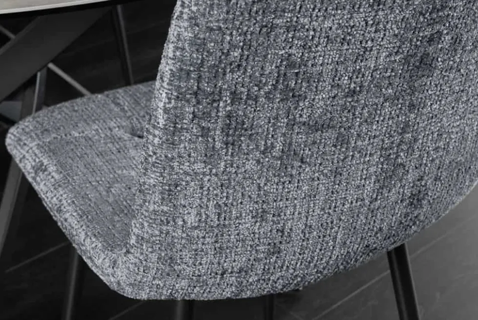 Moderner Design Stuhl TRES CHIC grau Chenille Cremona schwarze Metallbeine