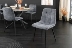Moderner Design Stuhl TRES CHIC grau Chenille Cremona schwarze Metallbeine
