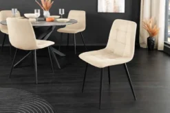 Moderner Design Stuhl TRES CHIC beige Cord schwarze Metallbeine Esszimmer