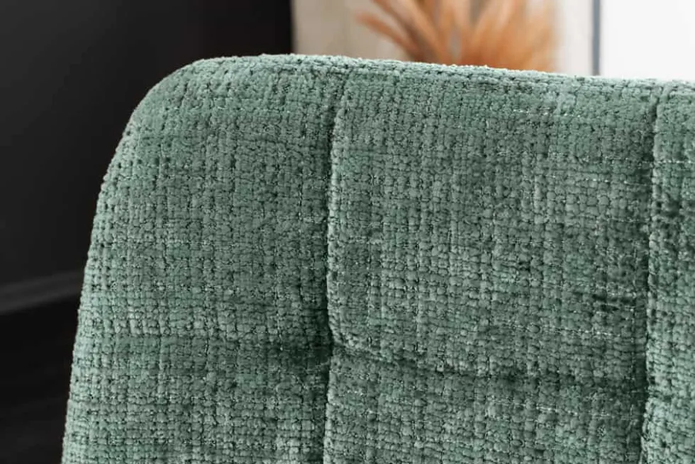 Moderner Design Stuhl TRES CHIC grün Chenille Cremona schwarze Metallbeine