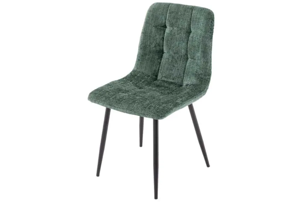 Moderner Design Stuhl TRES CHIC grün Chenille Cremona schwarze Metallbeine