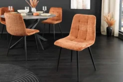 Moderner Design Stuhl TRES CHIC rost braun Chenille Cremona schwarze Metallbeine